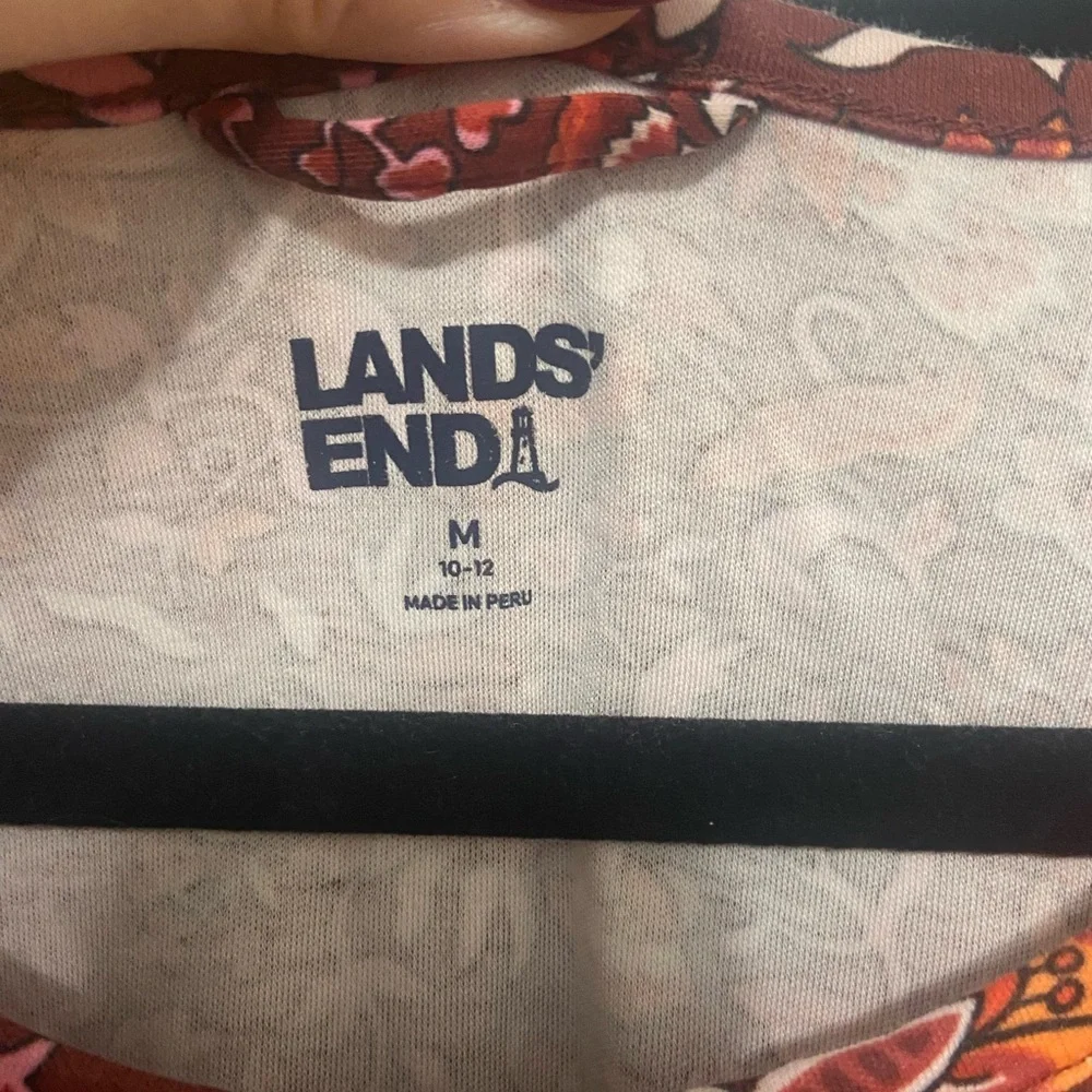 Land's End LIKE NEW 100% cotton burgundy floral midi length casual dress M - Picture 2 of 5